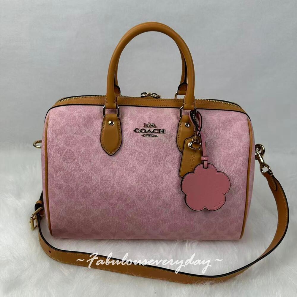 Coach Rowan Large Satchel Bag Signature Canvas with Charms CEA19 Powder Pink NWT